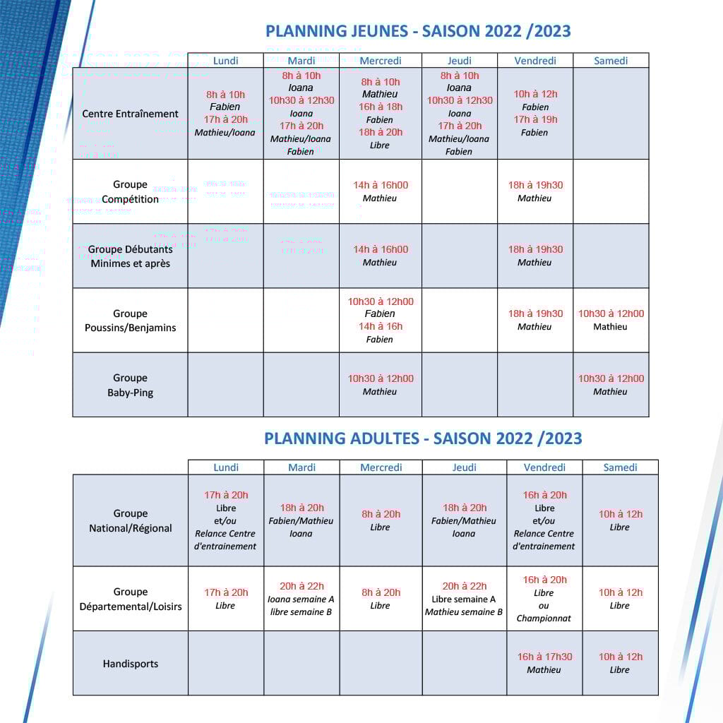 Planning-entrainement